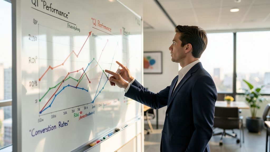 data analyst observing upward trend on marketing dashboard — Identifying Underperforming Ad Creatives Before Budget Exhaustion